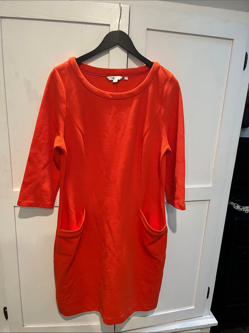 Boden Bright Orange Midi Dress with Scoop Neck